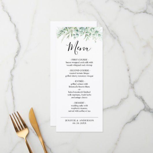 Eukalyptus Greenery Wedding Menu Menükarte (Vorderseite/Rückseite Beispiel)