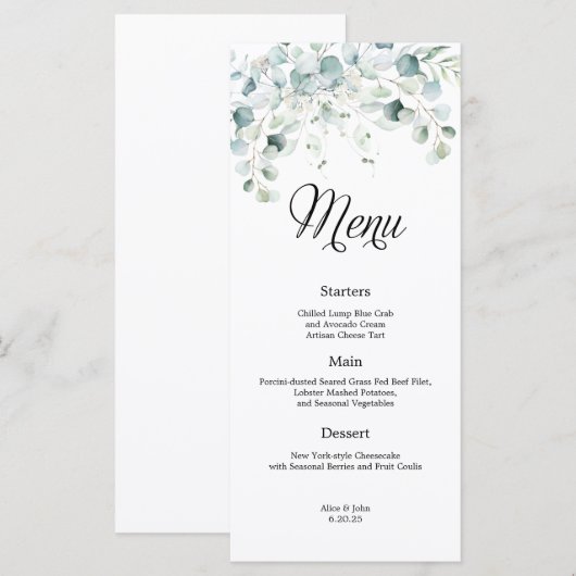 Eukalyptus Greenery Wedding Menu Menükarte (Vorne/Hinten)