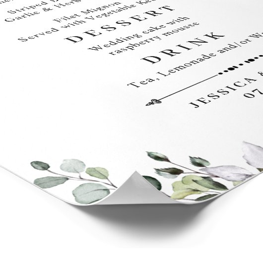 Eukalyptus Greenery Wedding MENU Poster (Ecke)