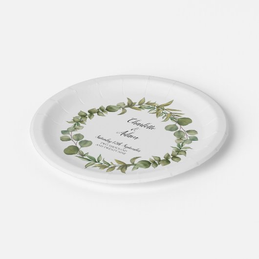 Eukalyptus Greenery Wedding Pappteller (Schrägansicht)