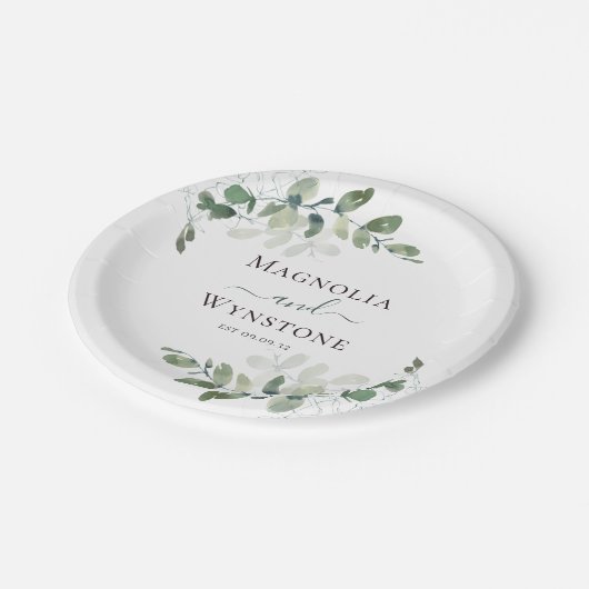 Eukalyptus Greenery Wedding Pappteller (Schrägansicht)