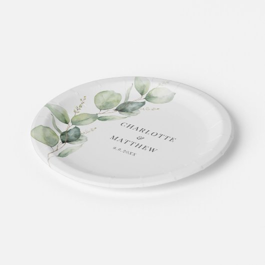 Eukalyptus Greenery Wedding Party Pappteller (Schrägansicht)