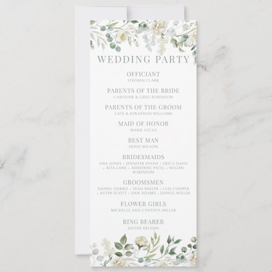 Eukalyptus Greenery Wedding Program Cards (Rückseite)