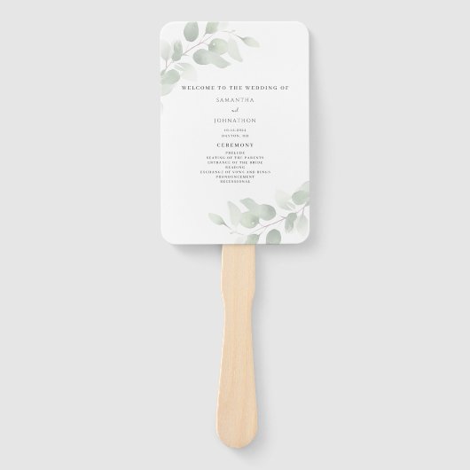 Eukalyptus Greenery Wedding Program Fächer (Vorderseite)