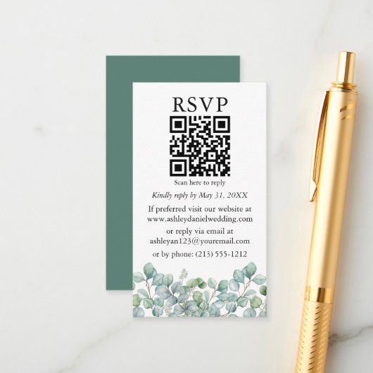 Eukalyptus Greenery Wedding QR UAWG Begleitkarte (Vorderseite/Rückseite Beispiel)