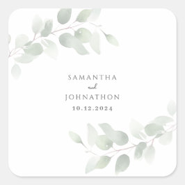 Eukalyptus Greenery Wedding Quadratischer Aufkleber