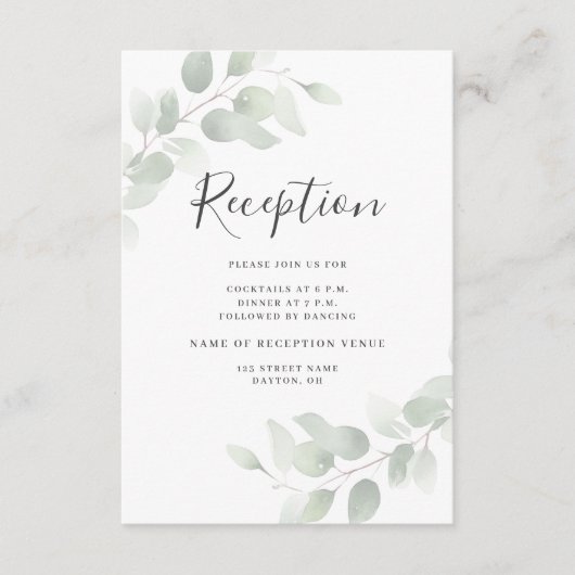 Eukalyptus Greenery Wedding Reception Begleitkarte (Vorderseite)