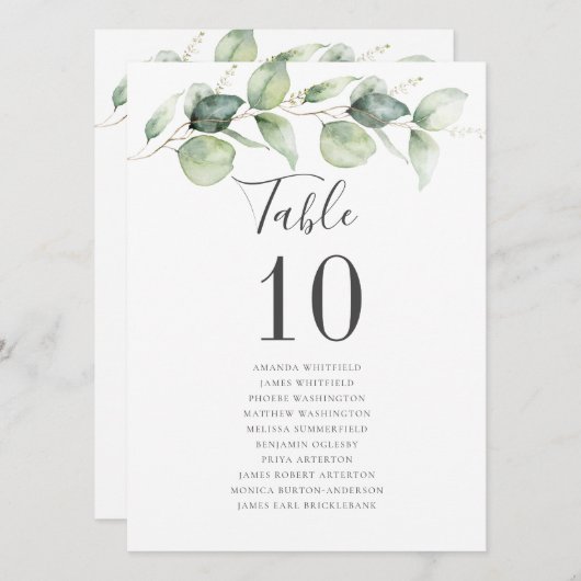 Eukalyptus Greenery Wedding Reception Tischnummer (Vorne/Hinten)