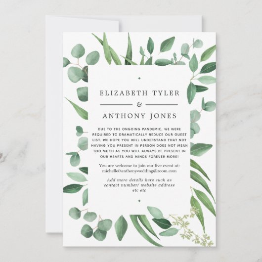 Eukalyptus Greenery Wedding Reduced Guest List Ankündigung (Vorderseite)
