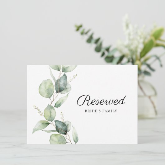 Eukalyptus Greenery Wedding Reserved Card (Stehend Vorderseite)