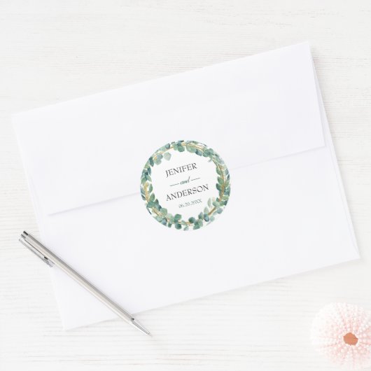 Eukalyptus Greenery Wedding Round Sticker (Umschlag)