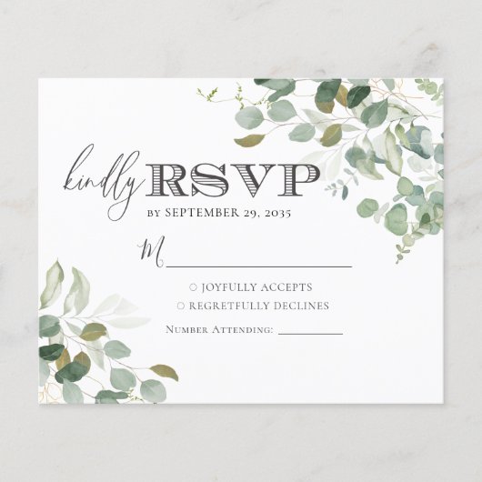 Eukalyptus Greenery Wedding RSVP Card (Vorderseite)