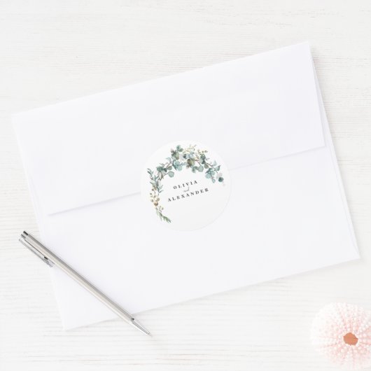 Eukalyptus Greenery Wedding Runder Aufkleber (Umschlag)