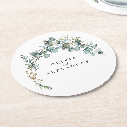 Eukalyptus Greenery Wedding Runder Pappuntersetzer (Angewinkelt)