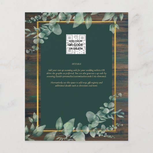 Eukalyptus Greenery WEDDING Rustic Wood QR Flyer (Hinten)