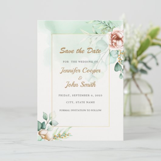 Eukalyptus Greenery Wedding Save the Date (Stehend Vorderseite)