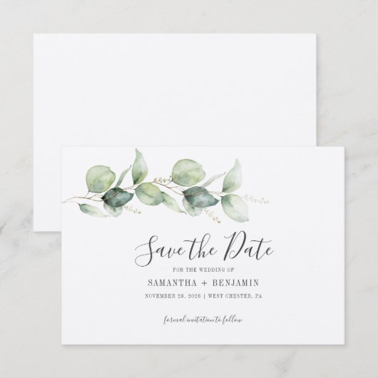 Eukalyptus Greenery Wedding Save The Date (Vorne/Hinten)