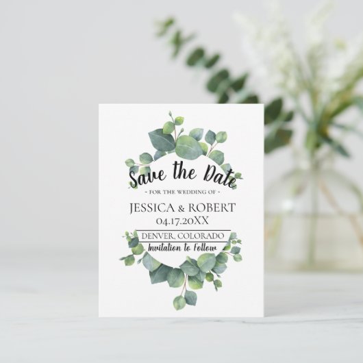 Eukalyptus Greenery Wedding Save the Date (Stehend Vorderseite)