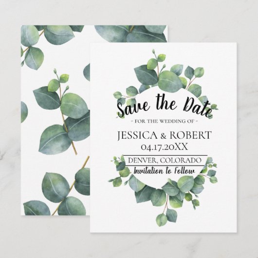 Eukalyptus Greenery Wedding Save the Date (Vorne/Hinten)