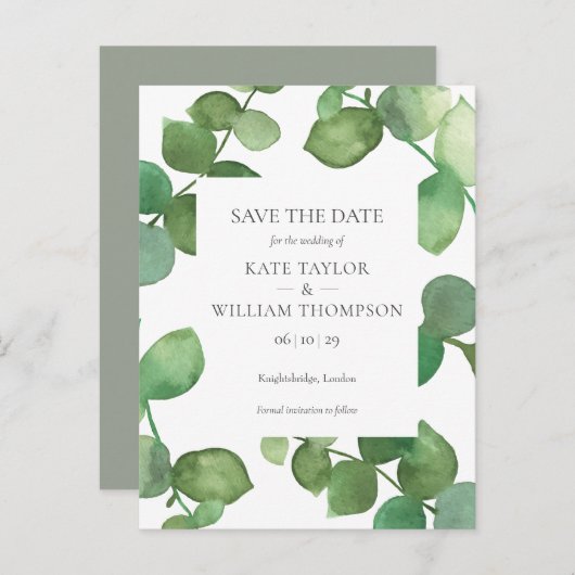 Eukalyptus Greenery Wedding Save the Date Ankündigungspostkarte (Vorne/Hinten)