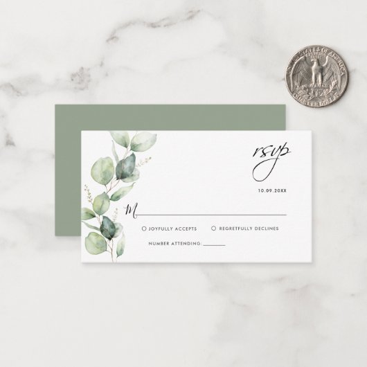 Eukalyptus Greenery Wedding Script-UAWG Mitteilungskarte (Vorderseite/Rückseite Beispiel)