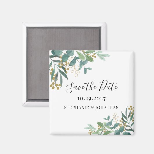Eukalyptus Greenery Wedding speichern das Datum Magnet (Vorderseite/Rückseite)