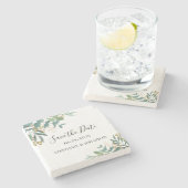 Eukalyptus Greenery Wedding speichern das Datum Steinuntersetzer (Seitenansicht)