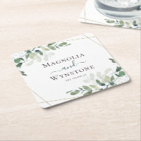 Eukalyptus Greenery Wedding Square Paper Untersetz
