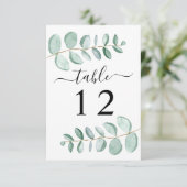 Eukalyptus Greenery Wedding Tischnummer Card (Stehend Vorderseite)