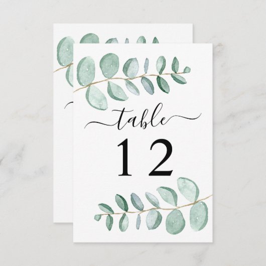 Eukalyptus Greenery Wedding Tischnummer Card (Vorne/Hinten)