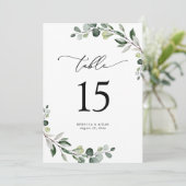 Eukalyptus Greenery Wedding Tischnummer Cards (Stehend Vorderseite)