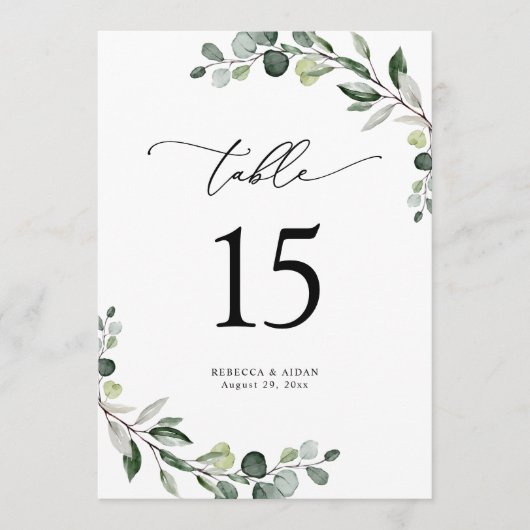 Eukalyptus Greenery Wedding Tischnummer Cards (Vorderseite)