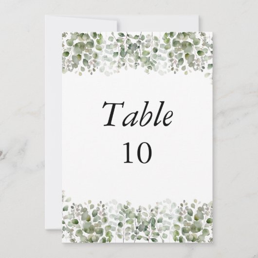 Eukalyptus Greenery Wedding Tischnummer Cards (Vorderseite)