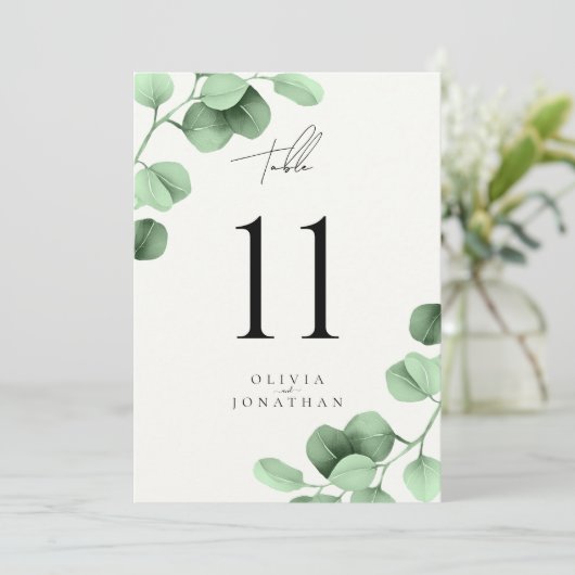 Eukalyptus Greenery Wedding Tischnummern (Stehend Vorderseite)