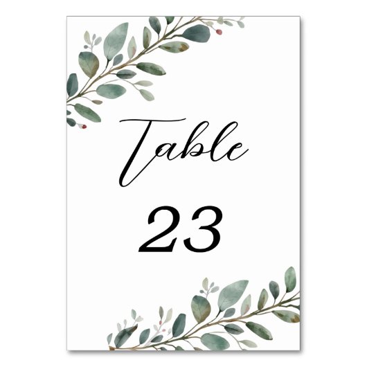 Eukalyptus Greenery Wedding Tischnummern (Vorderseite)