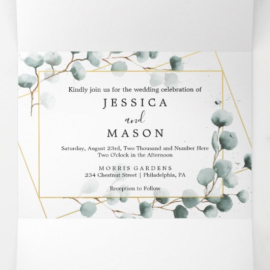 Eukalyptus Greenery Wedding Tri-Fold Einladungen (Innenseite Mitte)