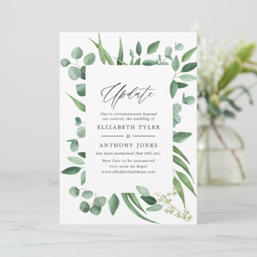 Eukalyptus Greenery Wedding Update Einladung (Stehend Vorderseite)