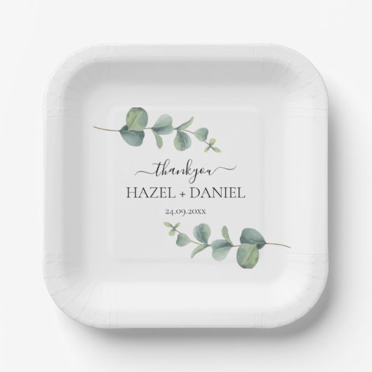 Eukalyptus Greenery Wedding Vielen Dank Pappteller (Vorderseite)