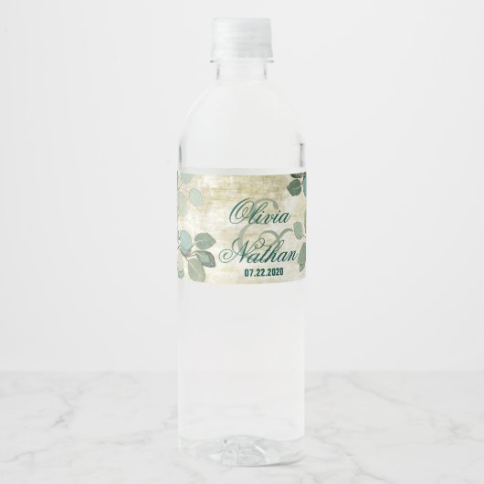 Eukalyptus Greenery Wedding Water Bottle Labels Wasserflaschenetikett (Vorderseite)