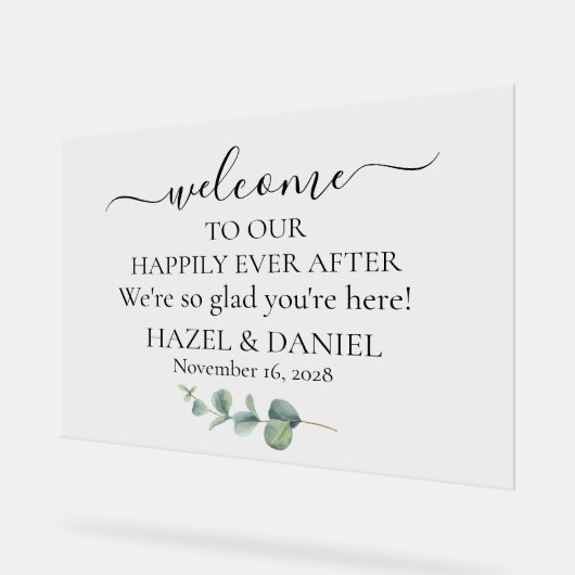 Eukalyptus Greenery Wedding Welcome Acrylschild (Winkel)