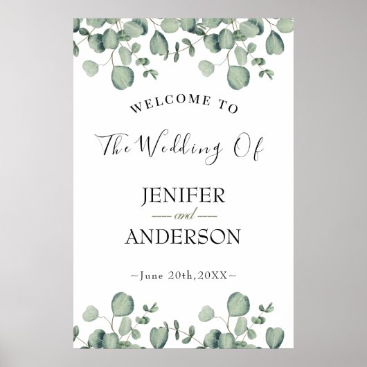 Eukalyptus Greenery Wedding Welcome Poster (Vorne)