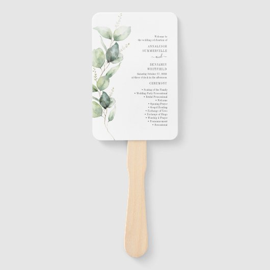 Eukalyptus Greenery Wedding Zeremony Program Fächer (Vorderseite)