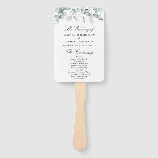 Eukalyptus Greenery Wedding Zeremony Program Fächer (Vorderseite)