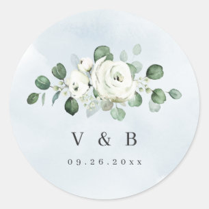 Eukalyptus Greenery white floral rustic monogram Runder Aufkleber
