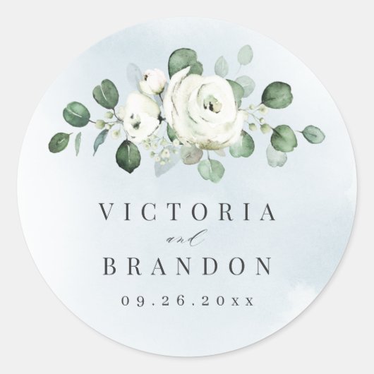 Eukalyptus Greenery white floral rustic monogram Runder Aufkleber (Vorderseite)