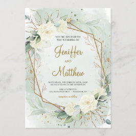 Eukalyptus Greenery White Roses Gold Wedding Einladung