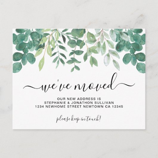 Eukalyptus Greenery Wir haben uns bewegt Ankündigungspostkarte (Vorderseite)