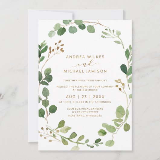 Eukalyptus Greenery Wood Wedding Einladung (Vorderseite)