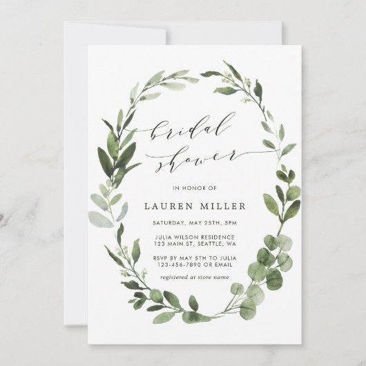 Eukalyptus Greenery Wreath Brautparty Einladung (Vorderseite)