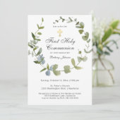 Eukalyptus Greenery Wreath Cross Heilige Kommune Einladung (Stehend Vorderseite)